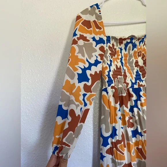 Anthropologie DOLAN Smocked Multicolor Laney Midi Long Sleeve Modest Dress - Picture 5 of 7